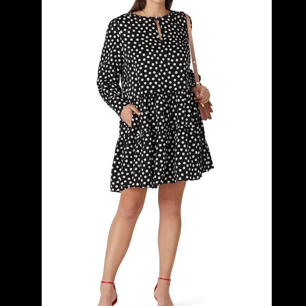 Kate Spade Cloud Dot Mini Dress Size XS Women Preppy Long Sleeve Keyhole Pockets